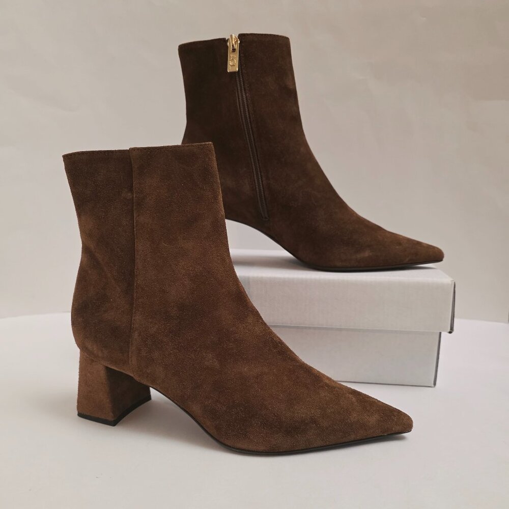 AGL Mimma Pointed Toe Block Heel Suede Bootie In … - image 3